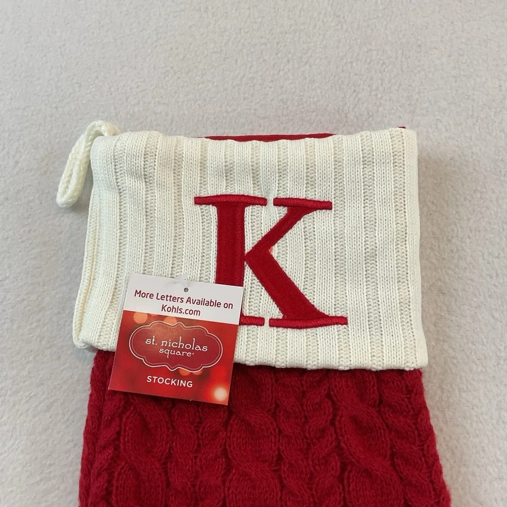St Nicholas Square Christmas Stocking Cable Knit Red‎ K Initial Monogram Kohls